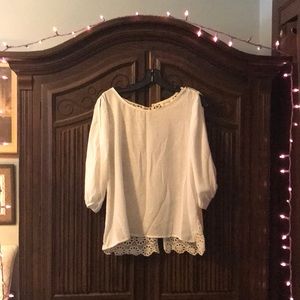 Sheer Cream Stunner Top w/ Button Embroidered Back